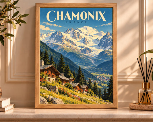 Chamonix Alpine Village – Vintage Travel Poster Art Print