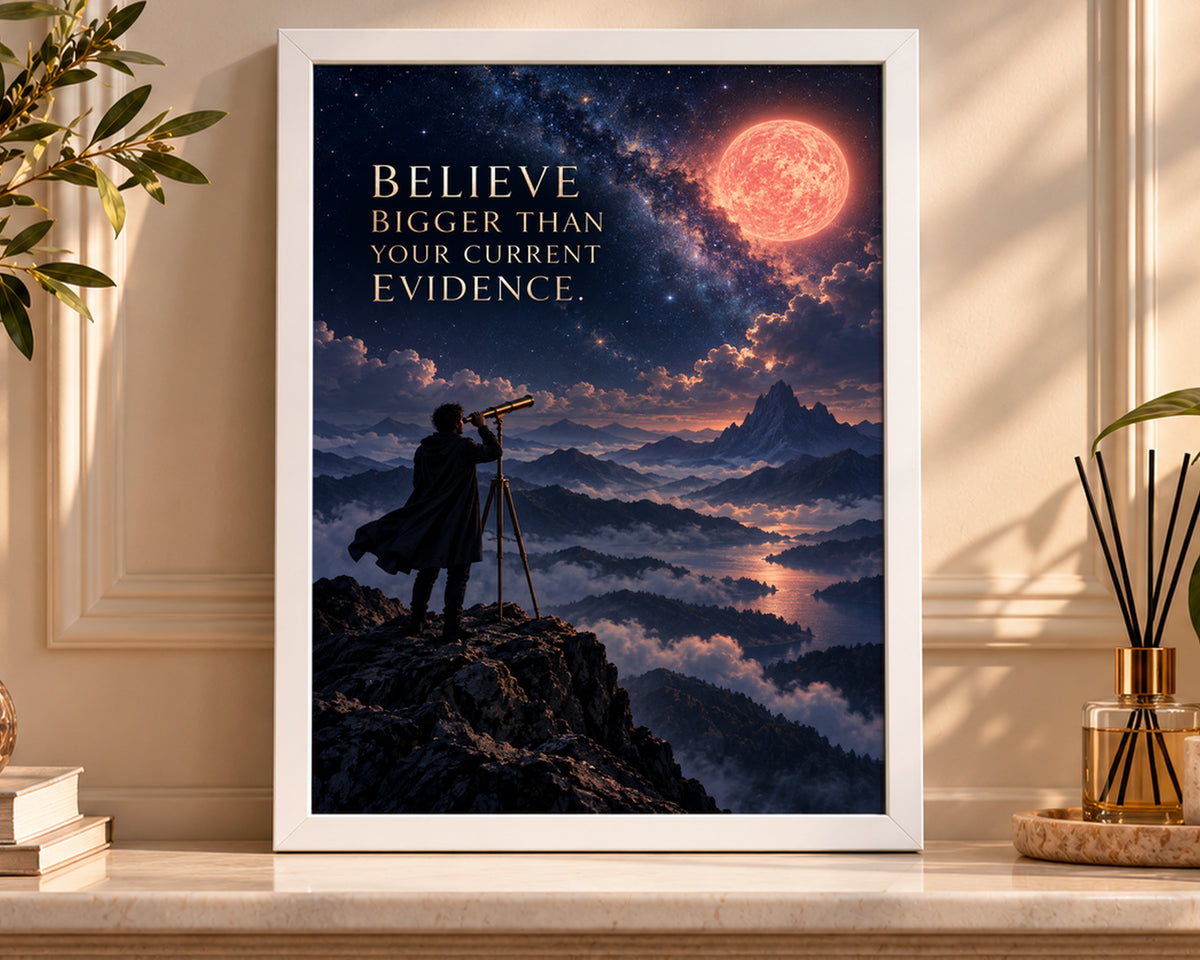 Believe Bigger Than Evidence – Moonlit Motivational Wall Art Poster