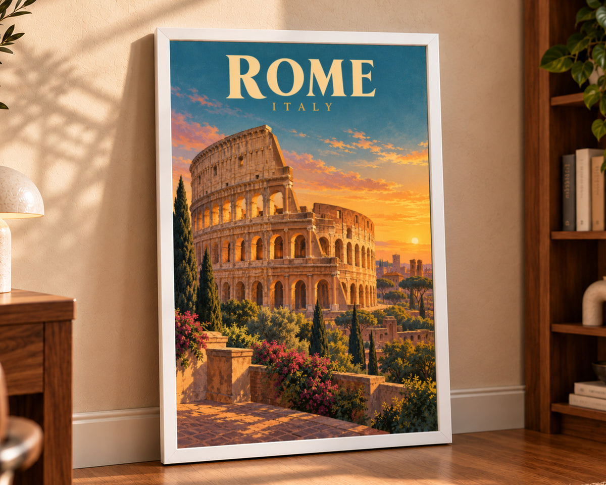 Rome Italy Sunset – Vintage Travel Poster Art Print