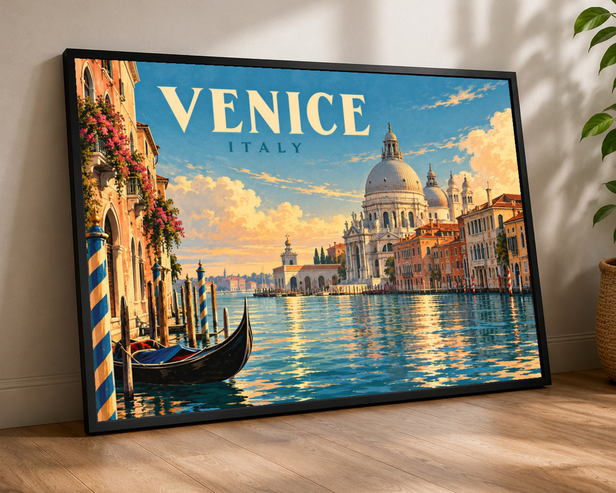 Venice Waterfront at Sunset – Retro Travel Poster Wall Art