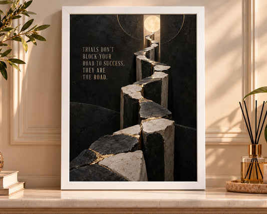 Trials Don't Block Your Road – Motivational Path to Success Poster