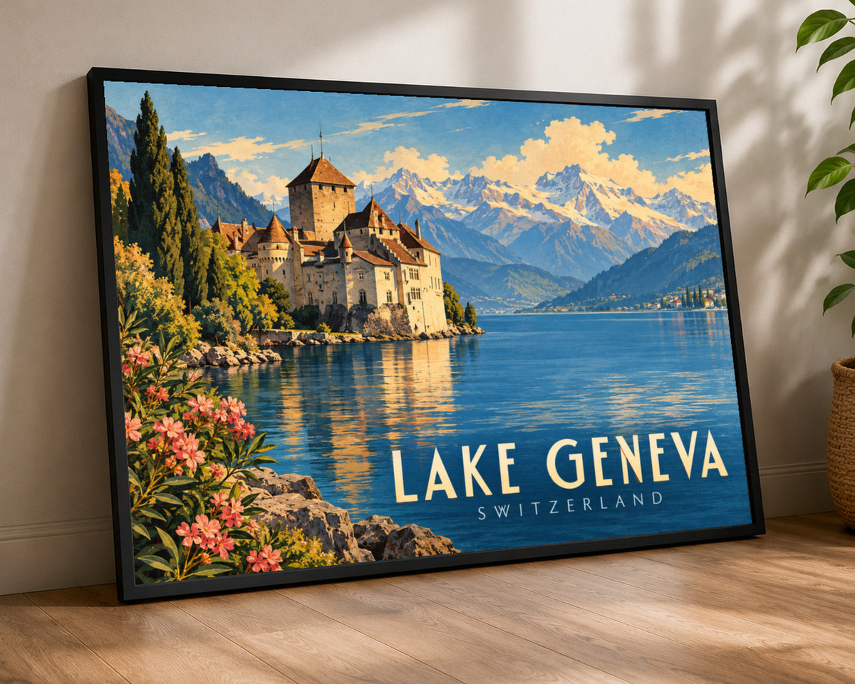 Lake Geneva Switzerland – Retro Travel Poster Wall Art