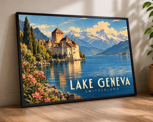 Lake Geneva Switzerland – Retro Travel Poster Wall Art