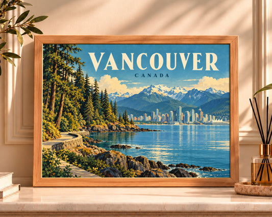 Vancouver Waterfront Poster – Vintage Travel Skyline Wall Art
