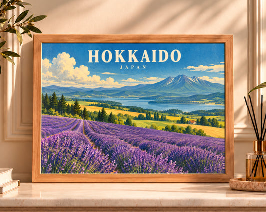Hokkaido Lavender Landscape – Vintage Japan Travel Poster Wall Art