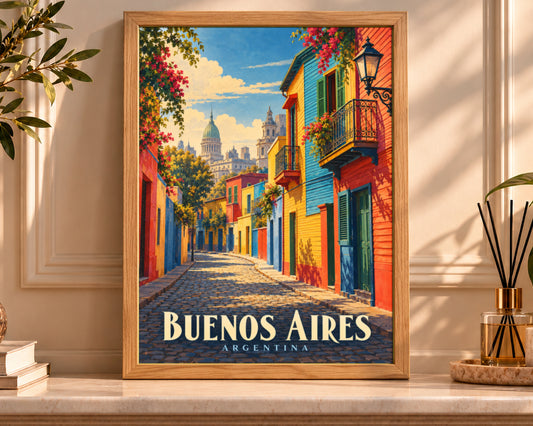 Buenos Aires Colorful Street – Travel Postcard Art Print