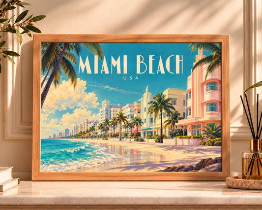 Miami Beach USA – Retro Travel Poster Art Print