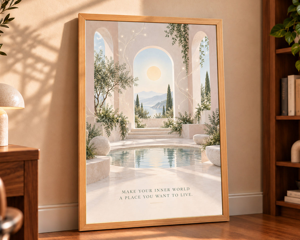 Sunlit Archway Garden – Mediterranean-inspired serene motivational art print