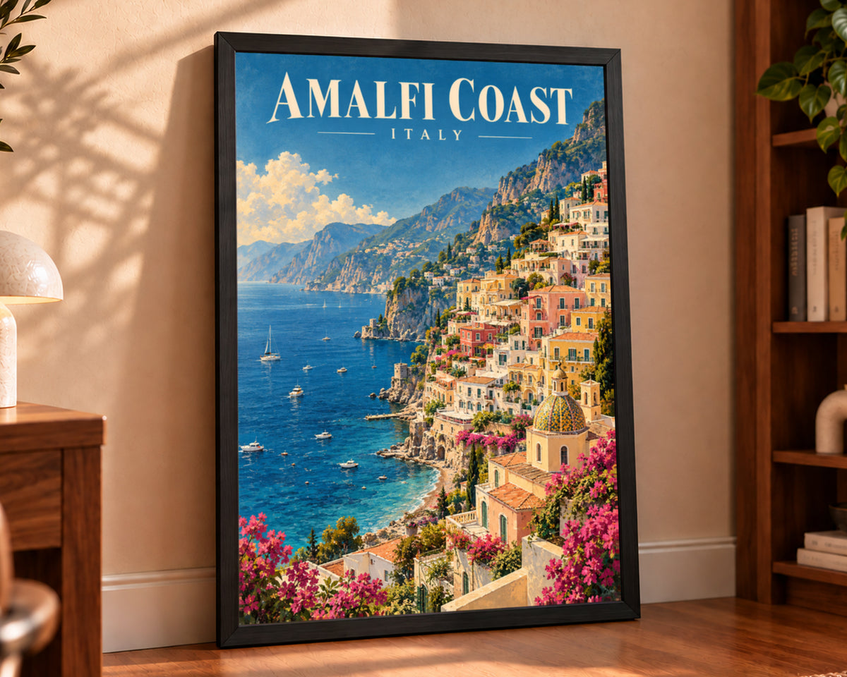 Amalfi Coast Italy – Vintage Coastal Travel Poster