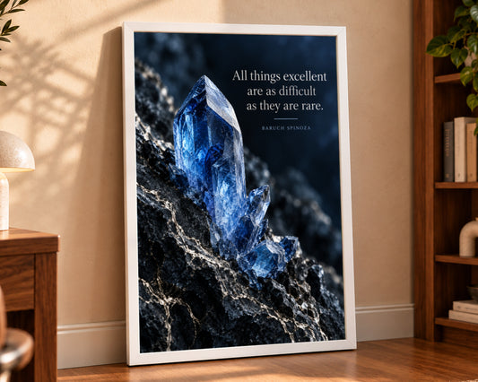 Blue Crystal Poster – Baruch Spinoza Quote Inspirational Art Print