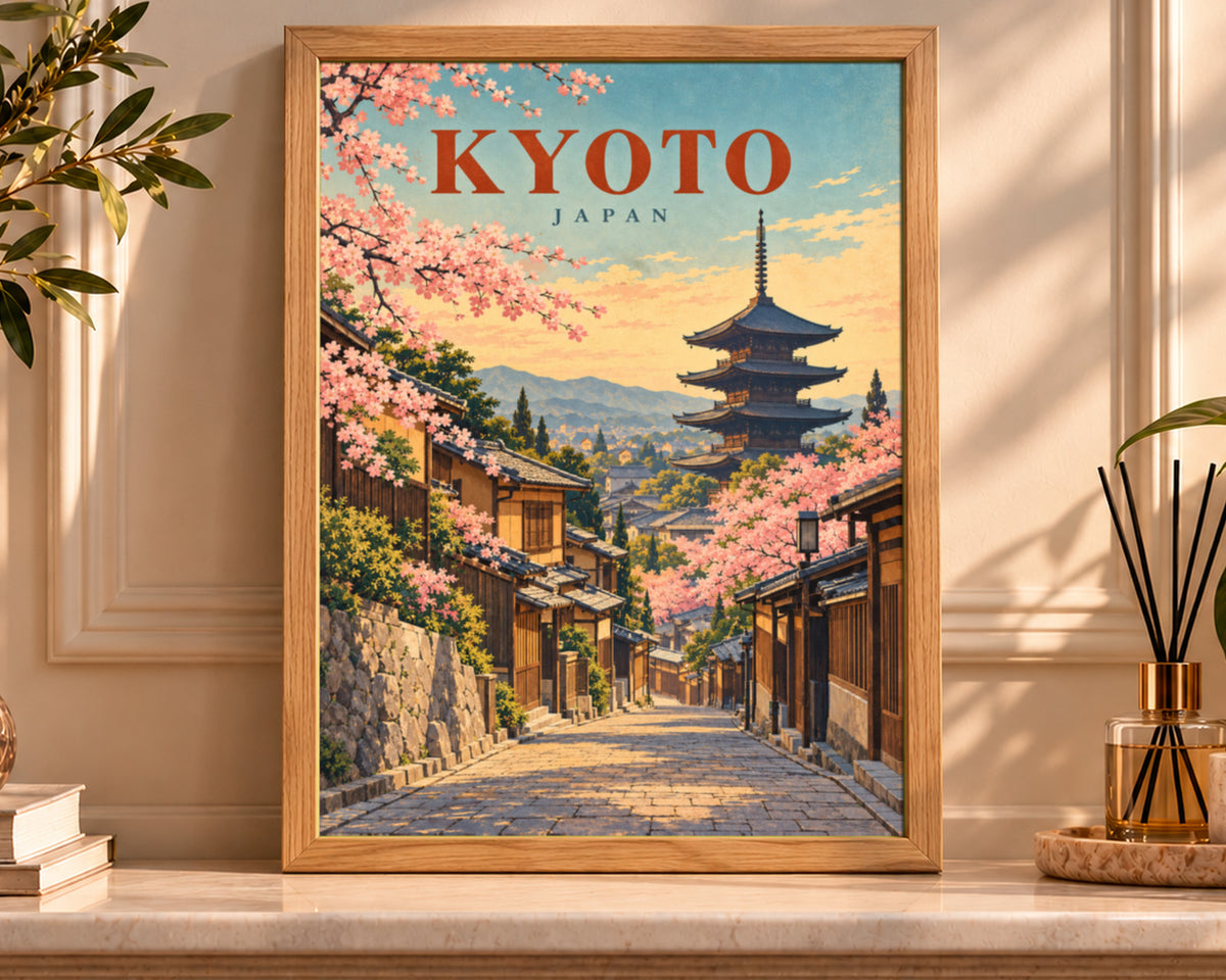 Kyoto Cherry Blossom Street – Japan Travel Poster Wall Art