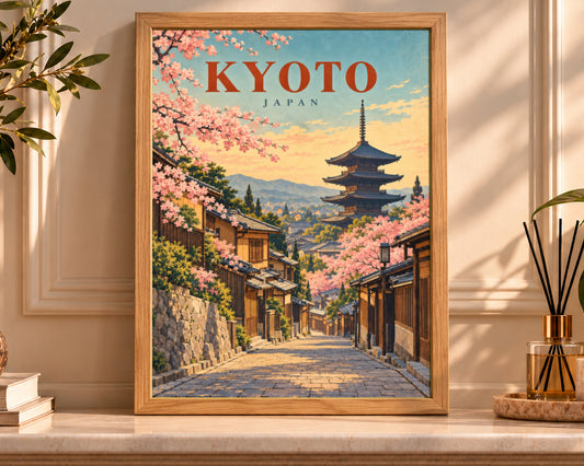 Kyoto Cherry Blossom Street – Japan Travel Poster Wall Art