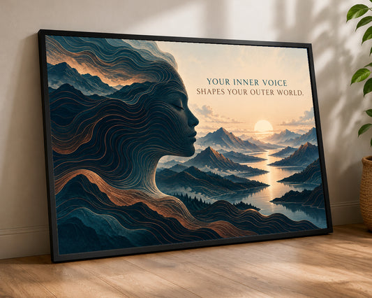 Inner Voice Landscape Silhouette – Inspirational Mountain Sunrise Art Print