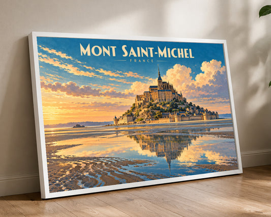 Mont Saint-Michel Sunset – French Landmark Travel Poster