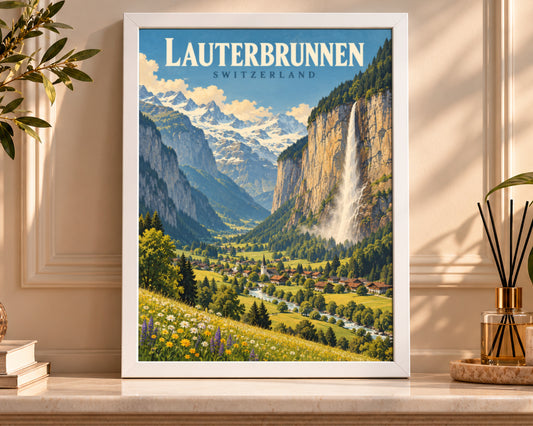 Lauterbrunnen Valley – Swiss Alpine Waterfall Art Print
