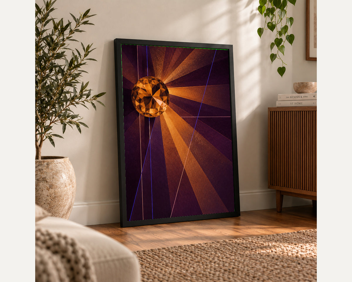 Amber Prism Sunburst – Geometric Abstract Wall Art