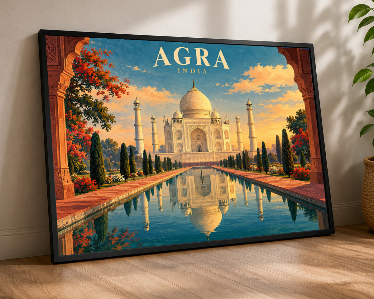 Agra India Taj Mahal Garden View – Symmetrical Travel Poster Wall Art