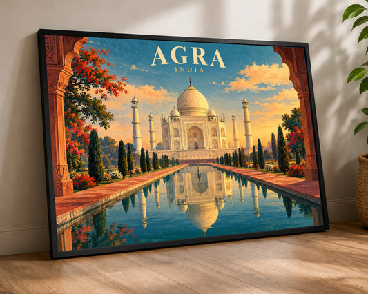 Agra India Taj Mahal Garden View – Symmetrical Travel Poster Wall Art