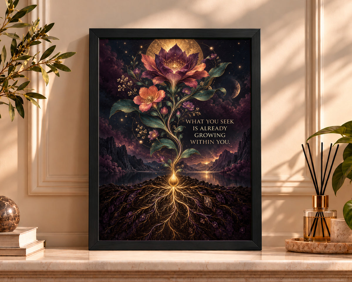 Cosmic Bloom Within – Self-Growth Fantasy Quote Art Print