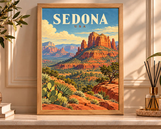 Sedona USA Desert Vista – Retro Travel Poster Wall Art