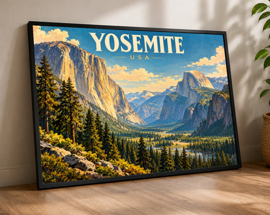 Yosemite Valley – Retro Travel Landscape Art Print