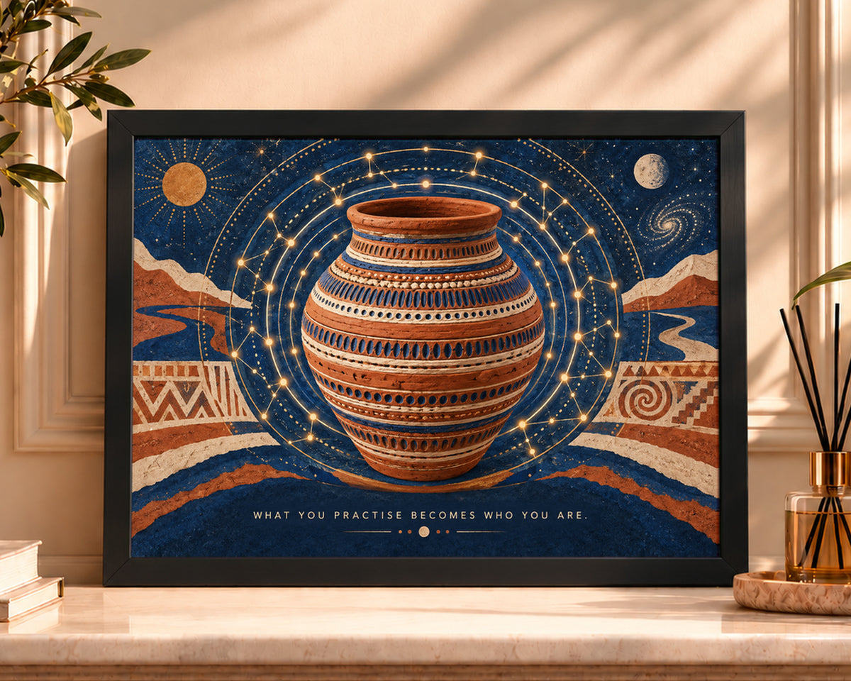Celestial Terra Vessel – What You Practise Becomes Who You Are Quote Art Print