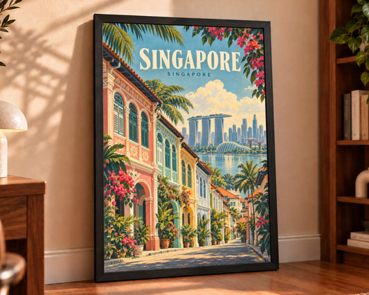 Singapore Heritage Streetscape – Vintage Travel Poster Art Print