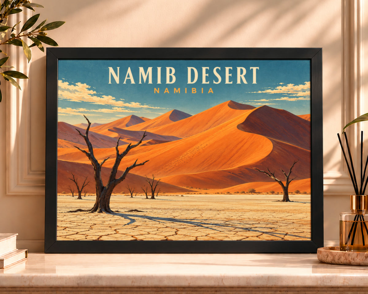 Namib Desert Landscape – Retro Travel Poster Wall Art