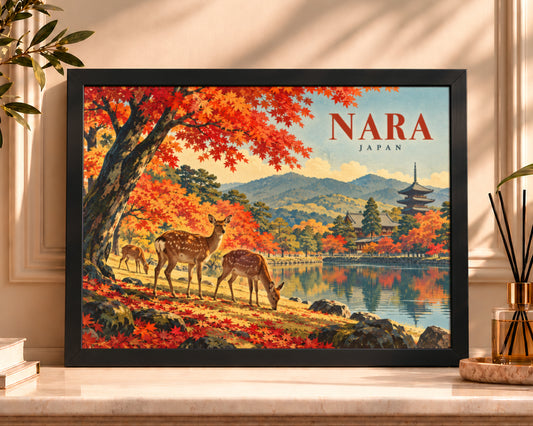 Nara Autumn Deer – Vintage Japanese Travel Poster Art Print