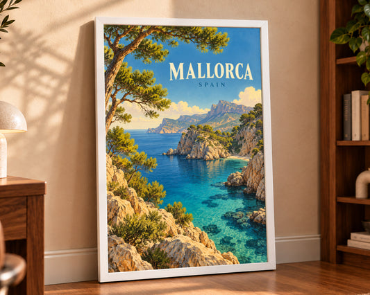 Mallorca Coast – Retro Travel Poster Art Print