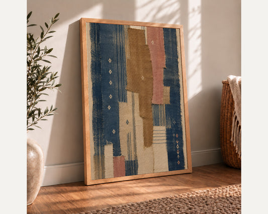 Patchwork Textile Abstract – Textile-Inspired Geometric Wall Art