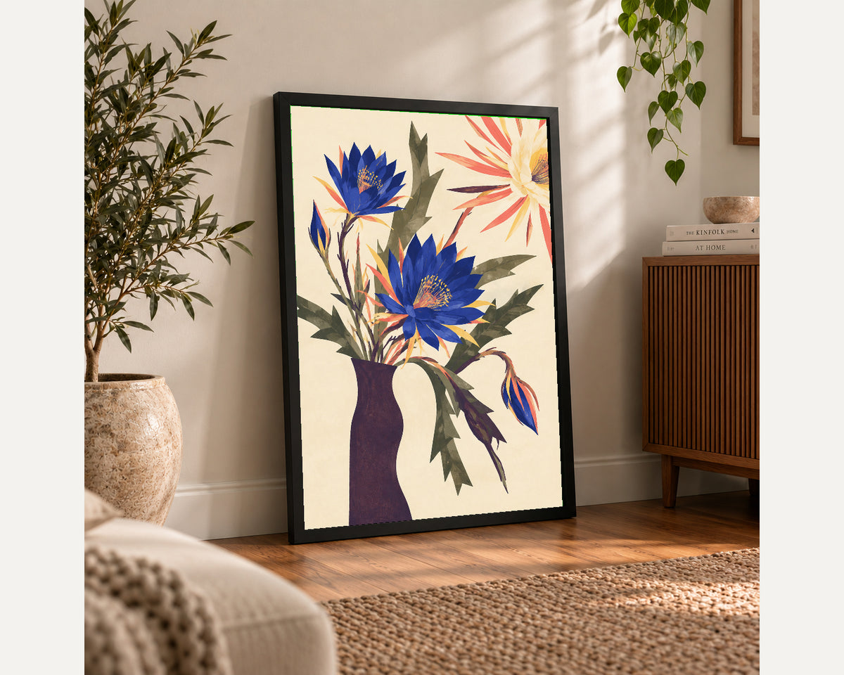 Blue Floral Vase – Retro Floral Wall Art Poster