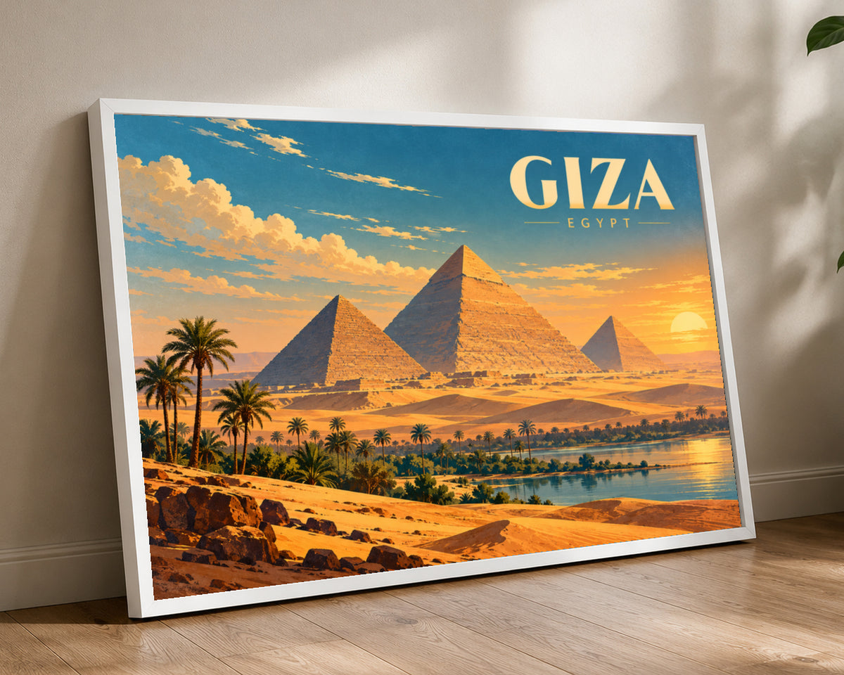 Giza Desert Sunset – Vintage Travel Poster Art Print