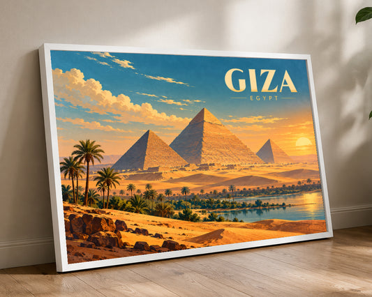Giza Desert Sunset – Vintage Travel Poster Art Print