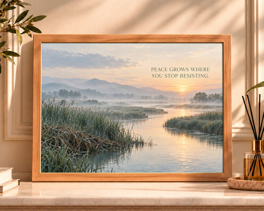 Peace Over Misty River – Misty Landscape Inspirational Poster