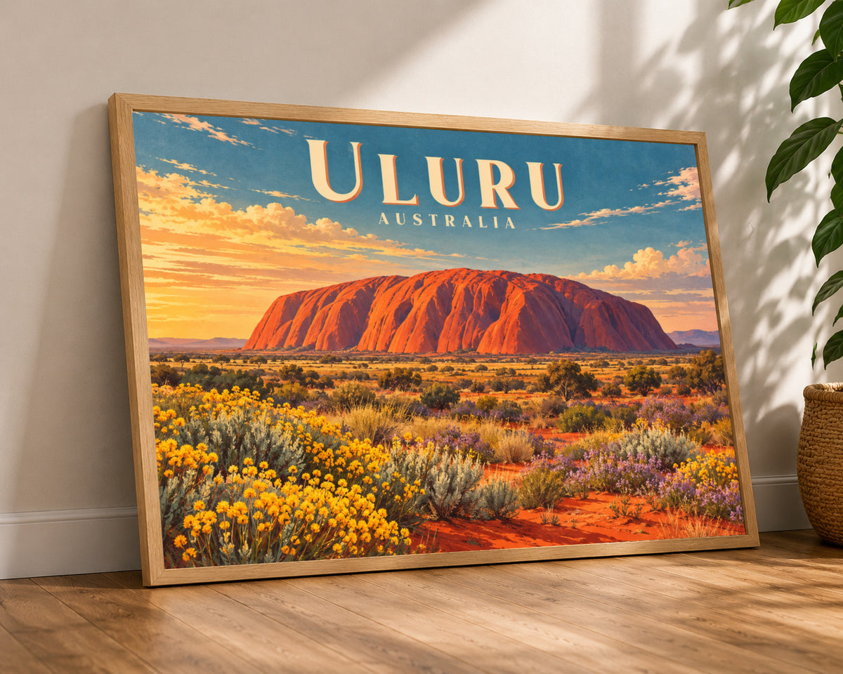 Uluru Australia Sunset Landscape – Vintage Travel Poster Art Print
