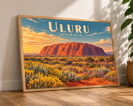 Uluru Australia Sunset Landscape – Vintage Travel Poster Art Print