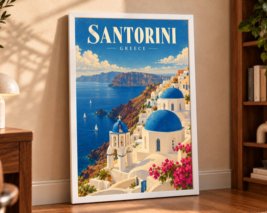 Santorini Greece Coastal Poster – Mediterranean Travel Art Print