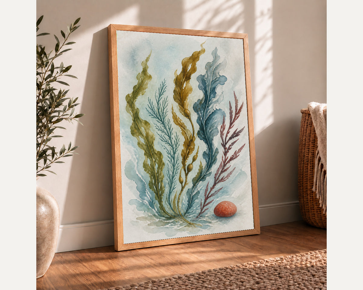 Seaweed and Pebble Watercolour – Coastal Botanical Art Print