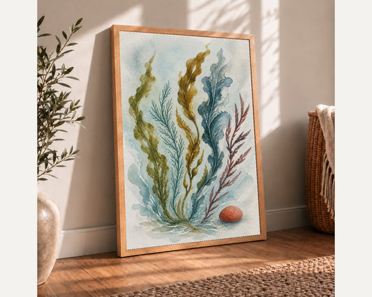 Seaweed and Pebble Watercolour – Coastal Botanical Art Print