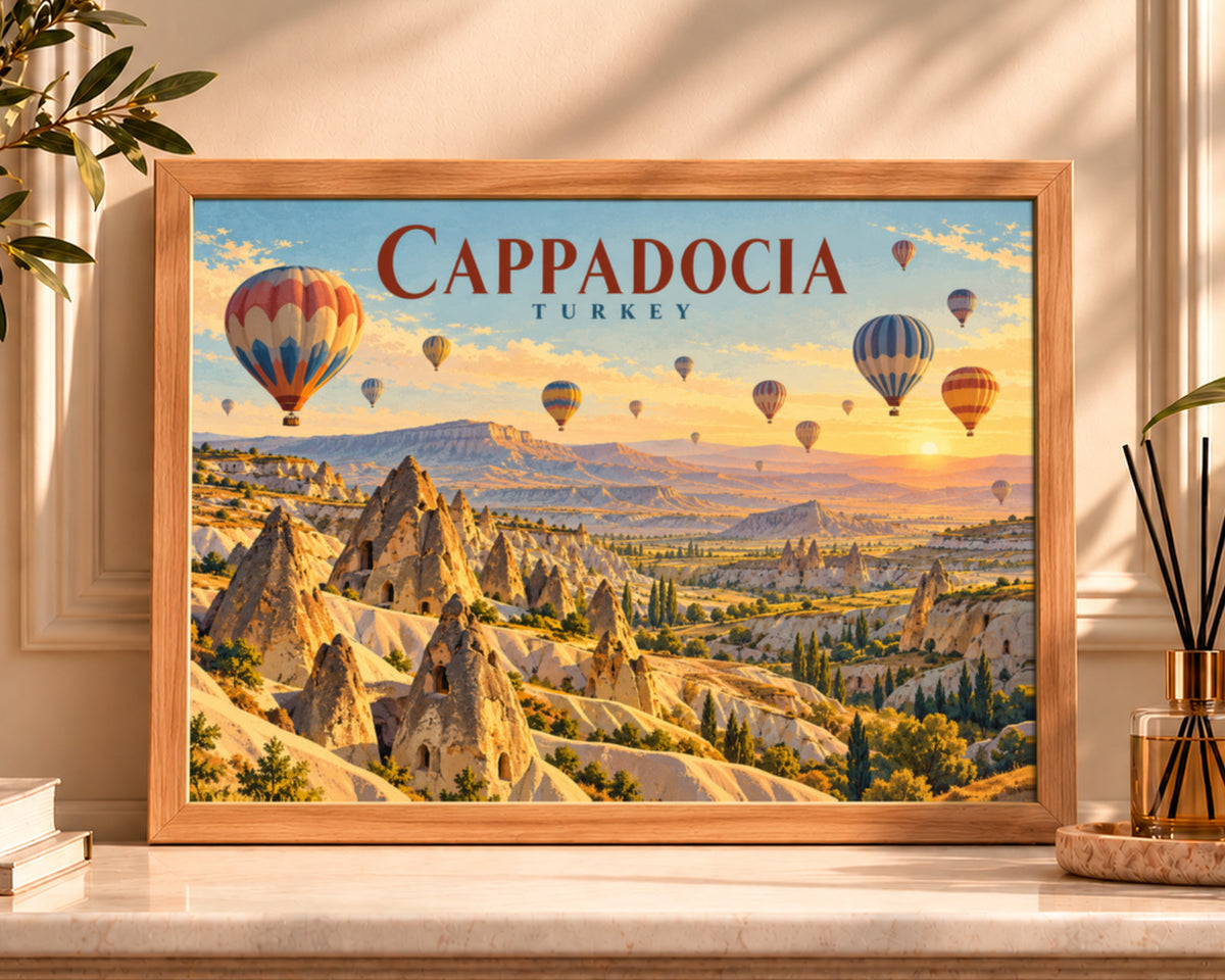 Cappadocia Hot Air Balloons – Vintage Travel Poster Art Print
