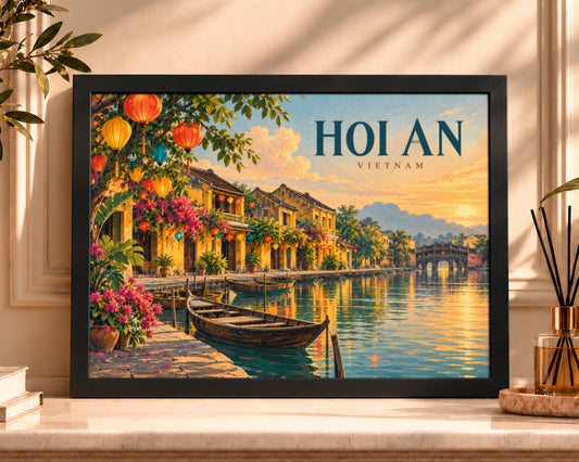 Hoi An Lantern Riverside – Vietnam sunset travel art print