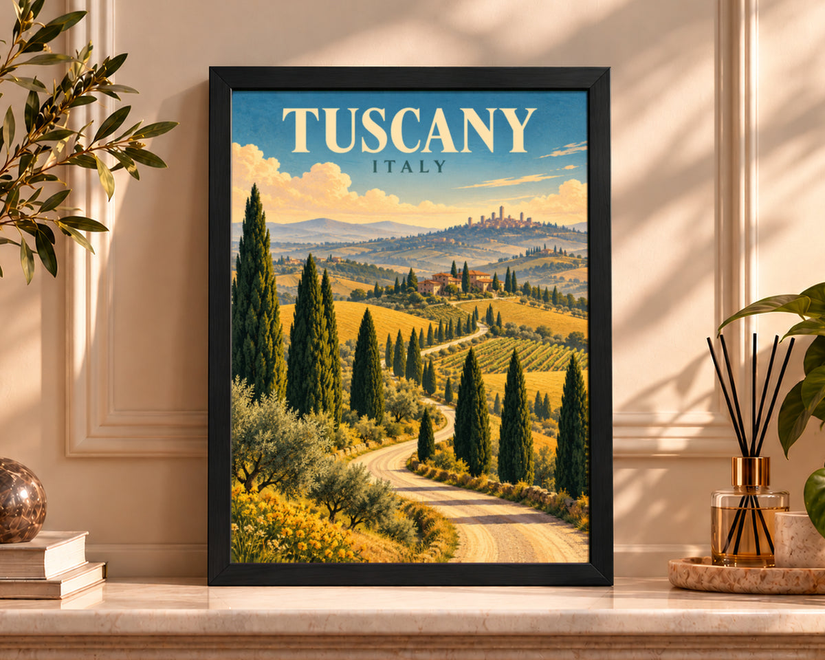 Tuscany Italy – Vintage Travel Landscape Poster