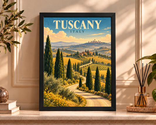 Tuscany Italy – Vintage Travel Landscape Poster