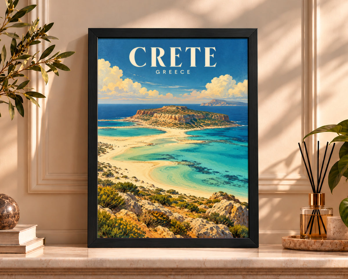 Crete Coast Poster – Retro Travel Landscape Art Print