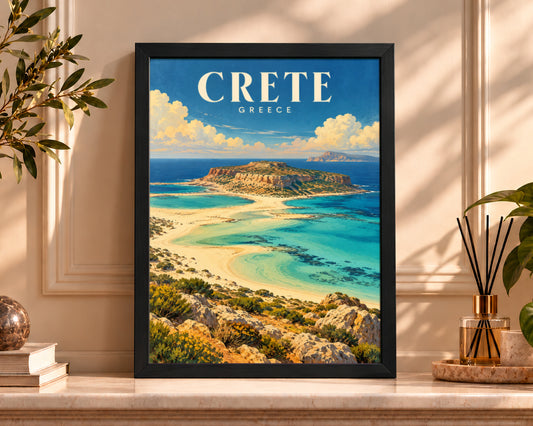 Crete Coast Poster – Retro Travel Landscape Art Print