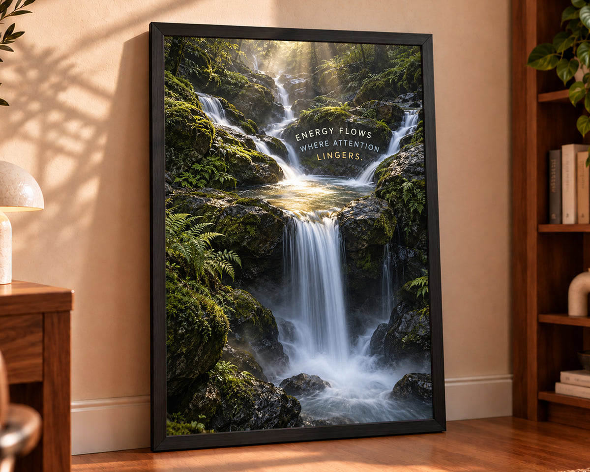 Energy Flows Where Attention Lingers – Waterfall Nature Poster