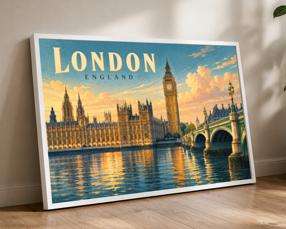 London England Skyline – Westminster Bridge Sunset Art Print