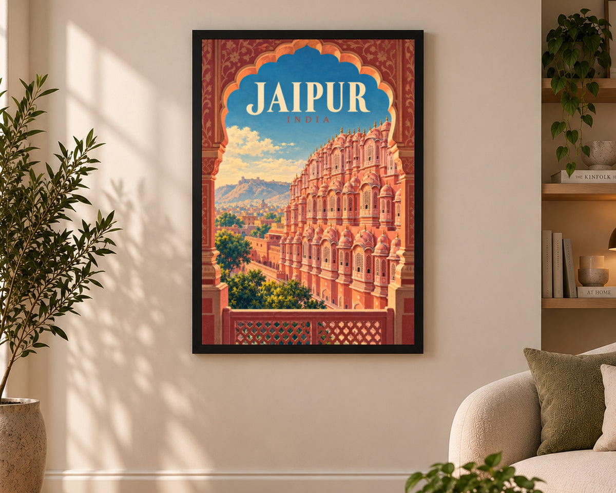Jaipur India Arch View – Vintage Travel Poster Art Print