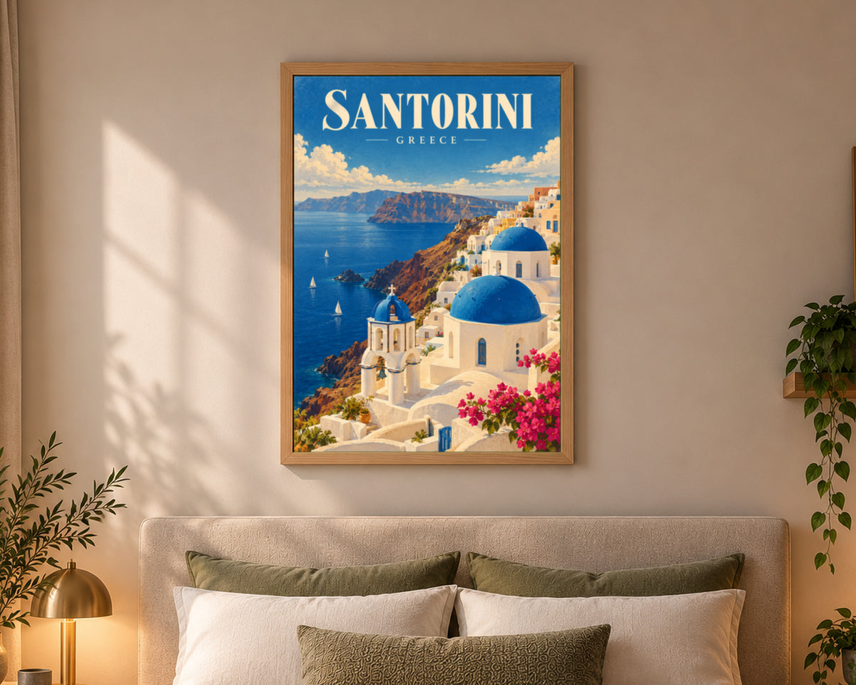 Santorini Greece Coastal Poster – Mediterranean Travel Art Print